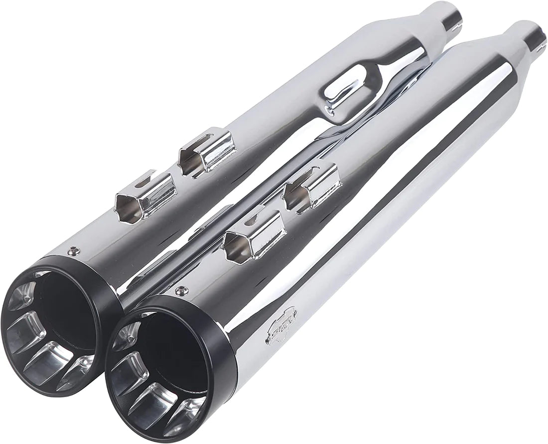 Sharkroad 4.0” Chrome Slip On Mufflers Exhaust for Harley Touring 1995-2016