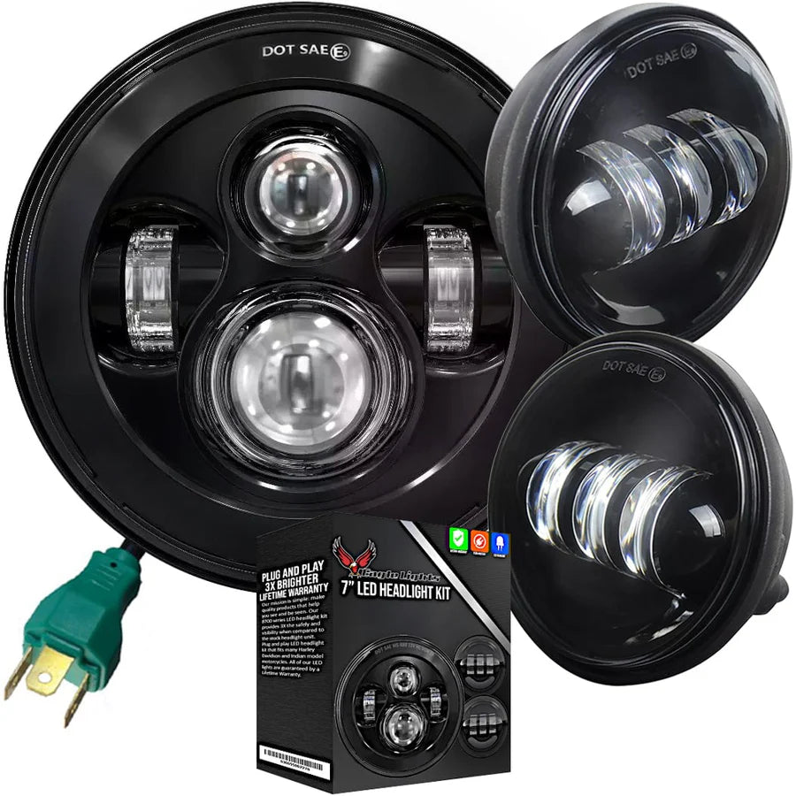Eagle Lights 7" Black LED Headlight and 4.5" LED Passing Light Kit for Harley Davidson