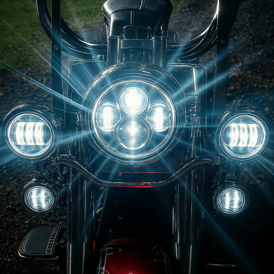 Eagle Lights 7" Chrome LED Headlight and 4.5" LED Passing Light Kit for Harley Davidson