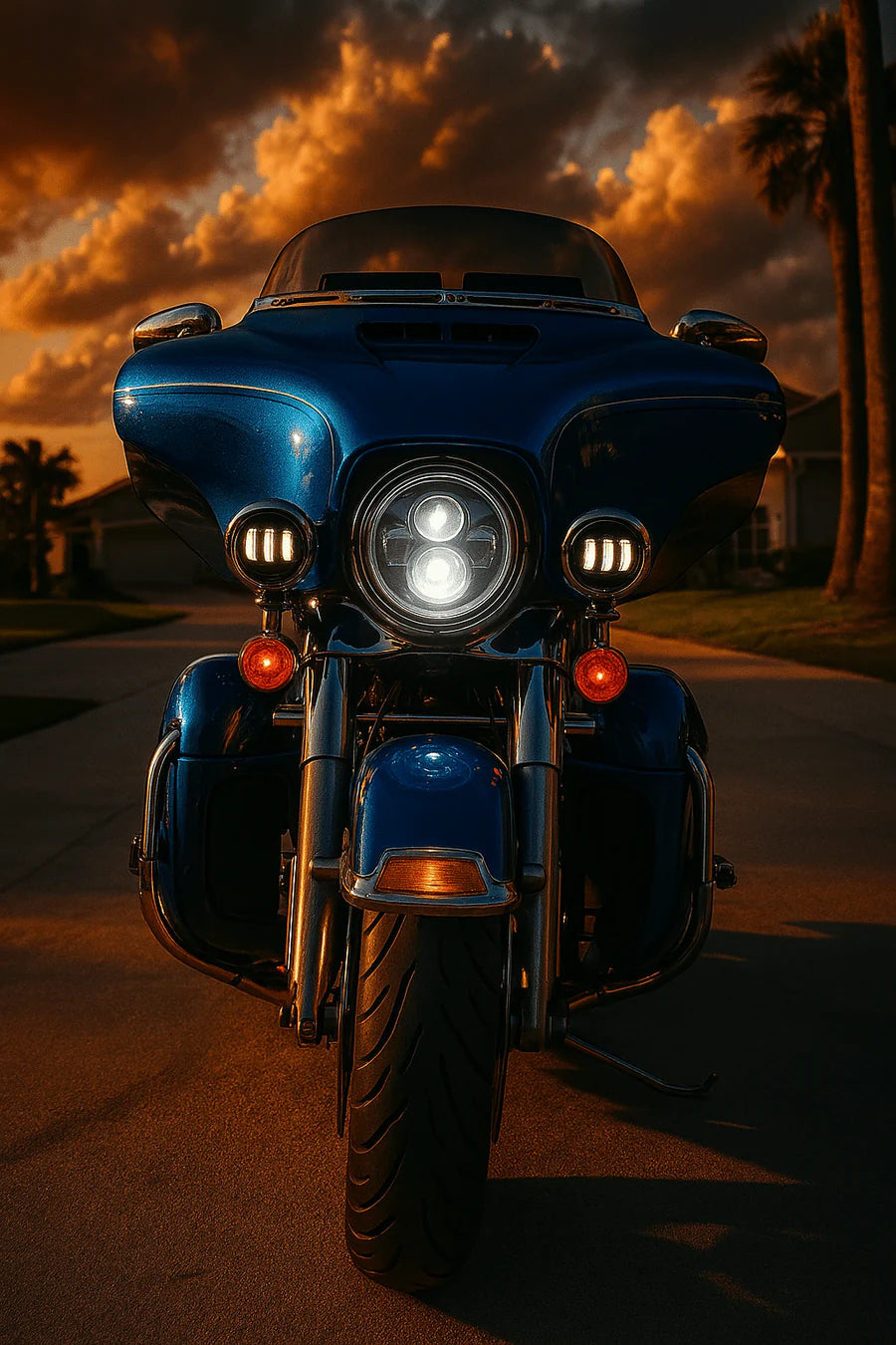 Eagle Lights 7" Chrome LED Headlight and 4.5" LED Passing Light Kit for Harley Davidson