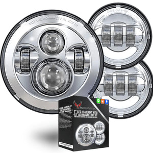 Eagle Lights 7" Chrome LED Headlight and 4.5" LED Passing Light Kit for Harley Davidson