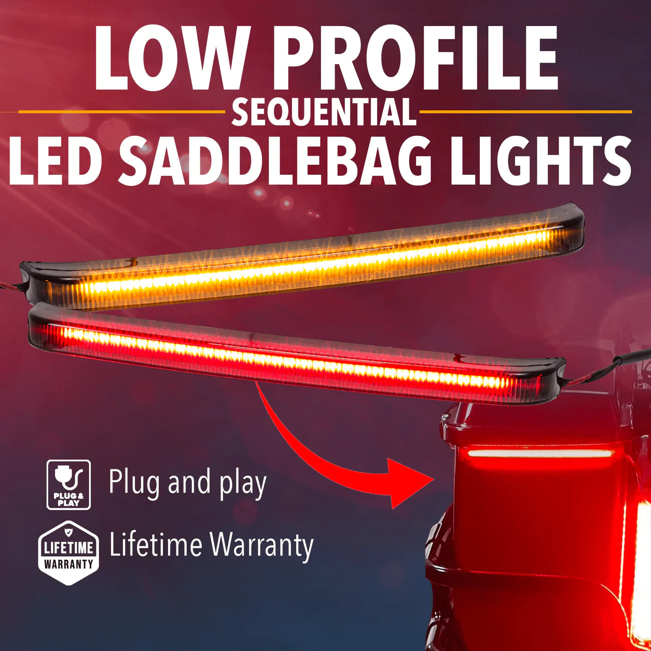 Eagle Lights Low Profile Saddlebag LED Tail Lights with Sequential Turn Signals, Running Lights and Brake Lights for 2014 to Current Harley Davidson Touring Models