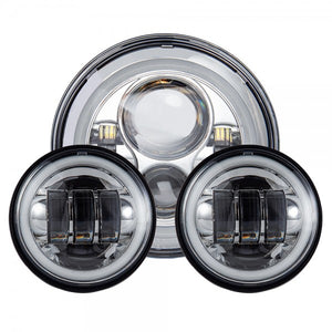 7 inch Chrome "Pro Radiance" HALO LED Headlight Auxiliary Passing Lamps for Harley Touring/ Softail